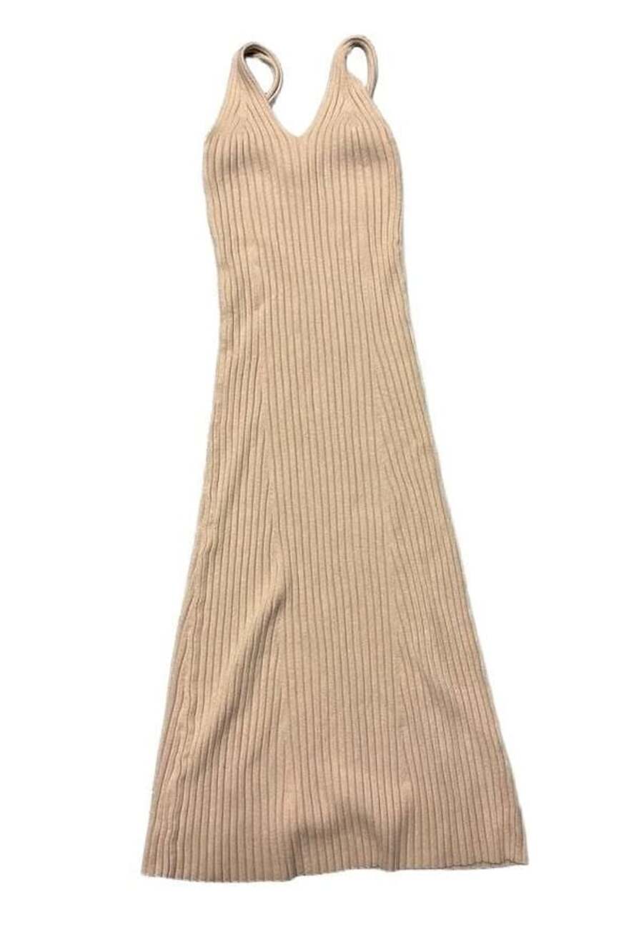 MEROKEETY Women's V-Neck Ribbed Knit Midi Bodycon Sweater Dress